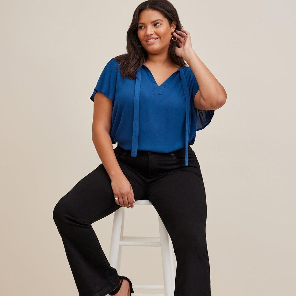 Rayon Crepe Tie Flutter Sleeve Peasant Top 4X